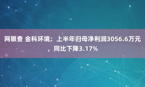 网眼查 金科环境：上半年归母净利润3056.6万元，同比下降3.17%